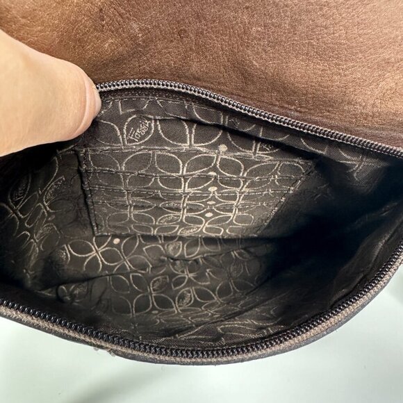 Fossil Brown Leather Saddle Crossbody Messenger Flap Bag - Picture 8 of 12